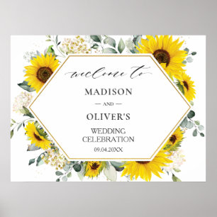 Chic Sunflower Floral Wedding Welcome Sign 