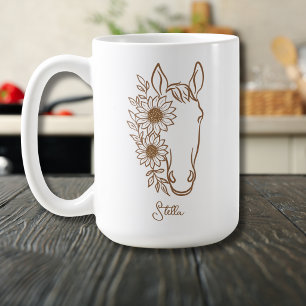 Chic Sunflower Horse Line Art Horse Lover Gift Coffee Mug