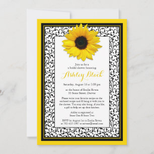 Chic Sunflower Recipe Bridal Shower Invitation