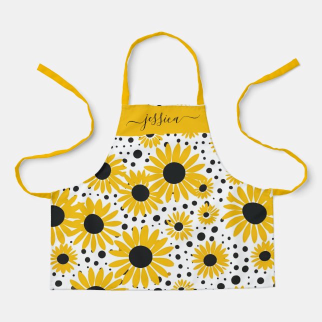 Chic sunflower script name  apron (Front)