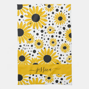 Chic sunflower script name apron tea towel