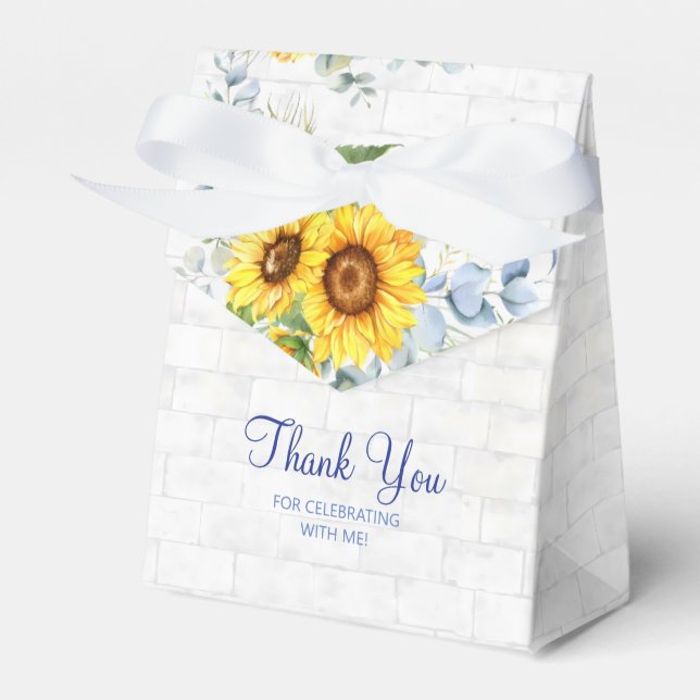 Chic Sunflower Wall Brick Floral Birthday Favour Box (Front Side)