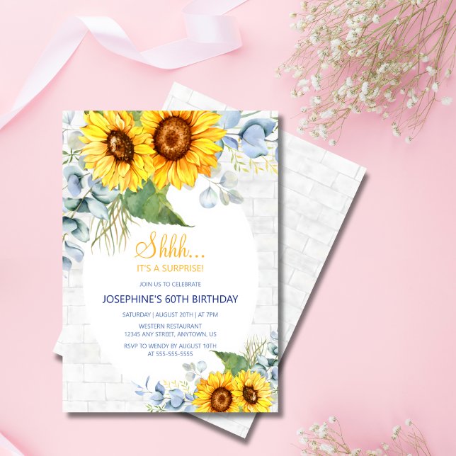 Chic Sunflower Wall Brick Floral Surprise Birthday Invitation (Creator Uploaded)