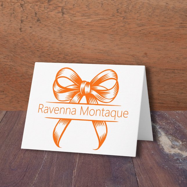 Chic Sunset Orange Decor Bow Elegant Name Wedding Note Card (Creator Uploaded)
