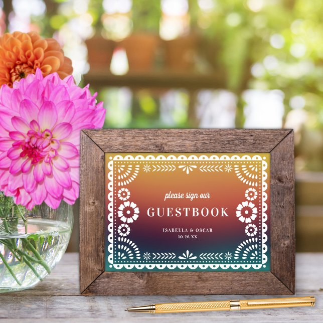 Chic Sunset Papel Picado Wedding Guestbook Sign (Creator Uploaded)