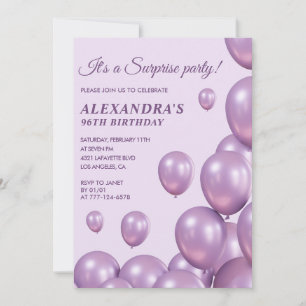 Chic Surprise Purple 96th birthday invitations 