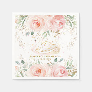 Chic Swan Blush Pink Floral Baby Shower Birthday Napkin