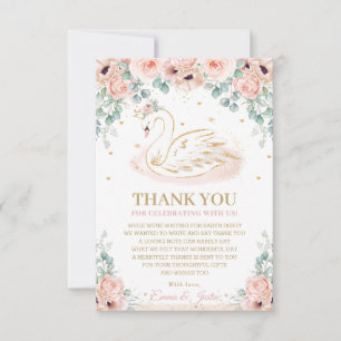 Chic Swan Princess Blush Pink Floral Baby Shower Thank You Card