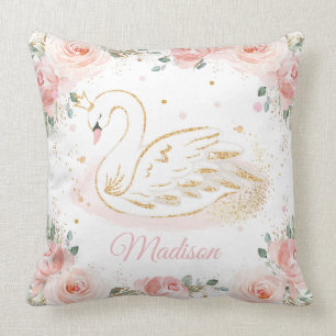 Chic Swan Princess Blush Pink Floral Nursery Cushion