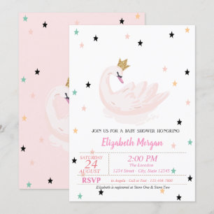 Chic Swan, Stars, Princess  Baby Shower  Invitation