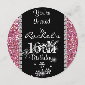 CHIC SWEET 16 Birthday Party  ROUND Invitation