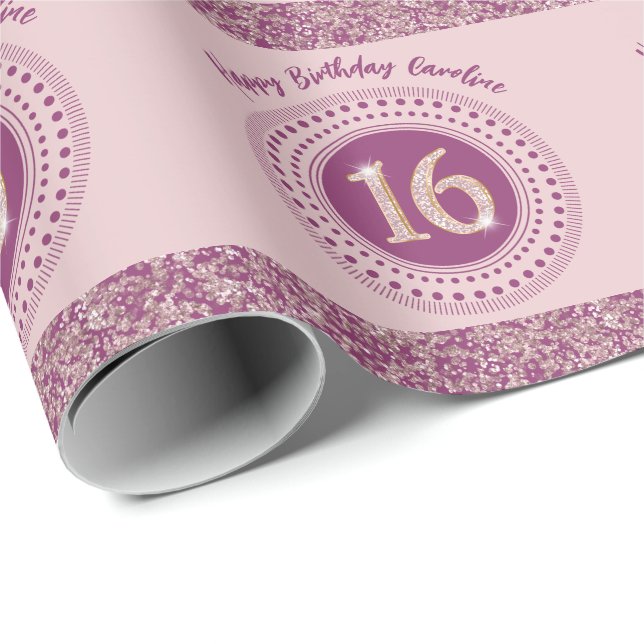 Chic Sweet 16 Birthday Rose Gold Glitter & Stripes Wrapping Paper (Roll Corner)