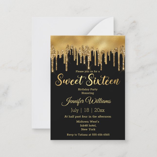 chic sweet 16 black golden multi dripping glitters card (Front)