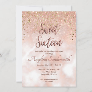 Chic Sweet 16 Blush Pink Rose Gold Glitter Invitation