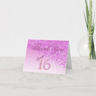 Chic Sweet 16 Pink Glitter Thank You Card