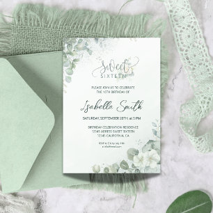 Chic Sweet 16 Roses Botanical Greenery Birthday Invitation