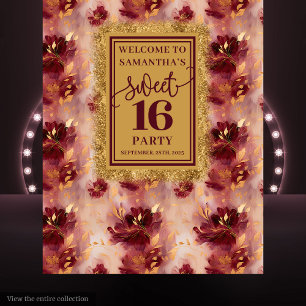 Chic Sweet Sixteen Blush Burgundy Gold Tapestry