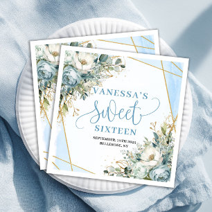 Chic Sweet Sixteen Eucalyptus Frame Table Party Napkin