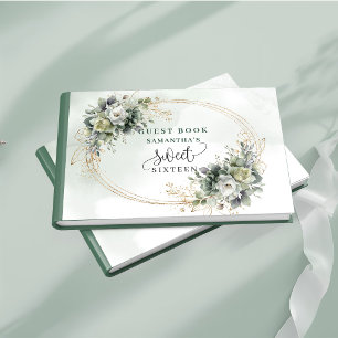 Chic Sweet Sixteen Guest Book Boho Greenery Gold