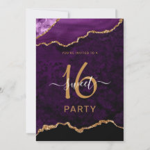 Chic Sweet Sixteen Purple Gold Agate Party