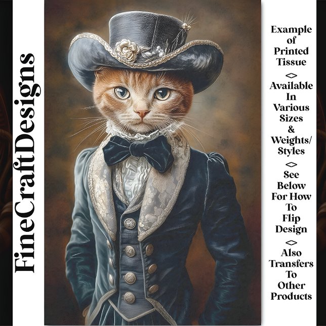 Chic Tabby Cat Grey Victorian Outfit CF6 Decoupage Tissue Paper (Creator Uploaded)