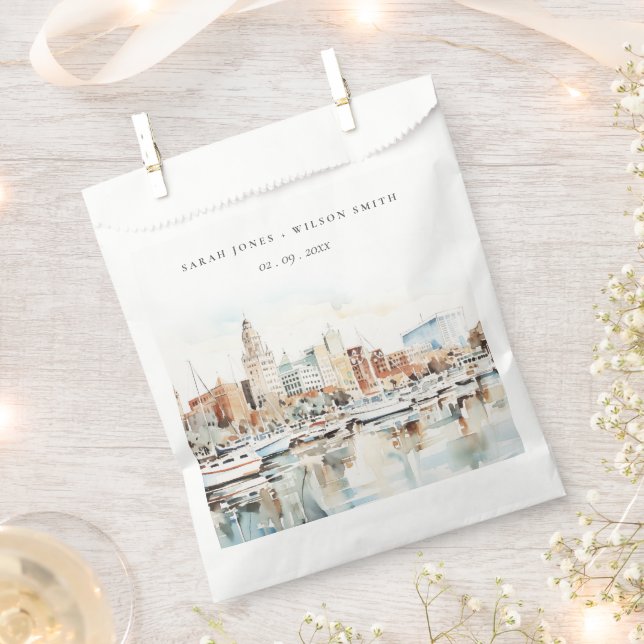 Chic Tampa Florida Skyline Watercolor Wedding Favour Bag (Clipped)
