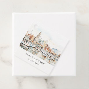 Chic Tampa Florida Skyline Watercolor Wedding Favour Tags