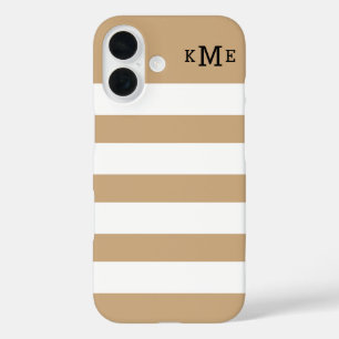 Chic Tan and White Stripes with Black Monogram iPhone 16 Case
