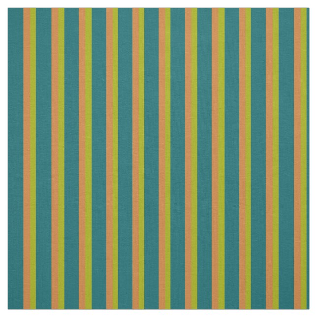 Chic Tan, Teal and Green Striped Pattern Fabric (Swatch)