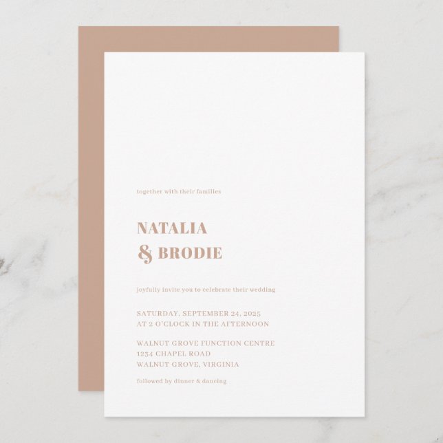 Chic Tan White Wedding Invitation (Front/Back)