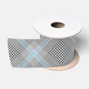 Chic Tartan Blue Grey Black Pattern Satin Ribbon