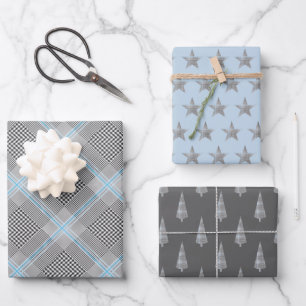 Chic Tartan Blue Grey Black Pattern Wrapping Paper Sheet