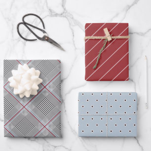 Chic Tartan Burgundy, Black and White Wrapping Paper Sheet