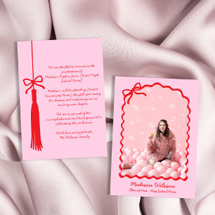 Chic Tassel Bow Grad Photo 2025 Graduation Announcement