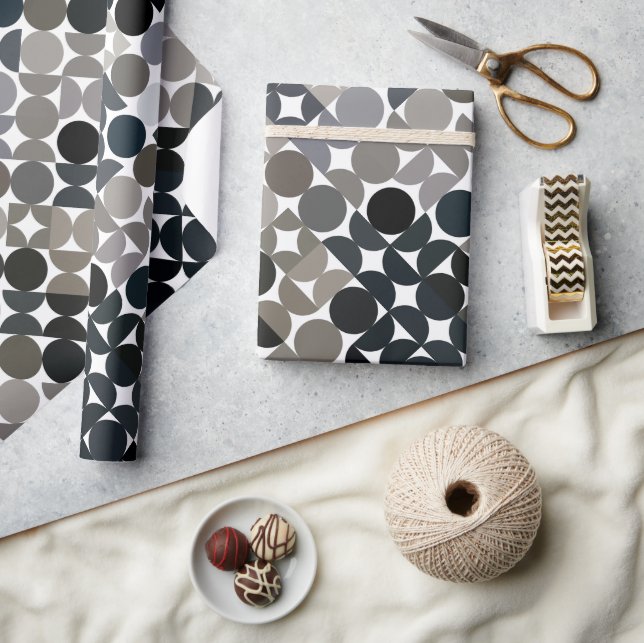Chic Taupe Beige Grey Black Brown Circles Pattern Wrapping Paper (Crafts)
