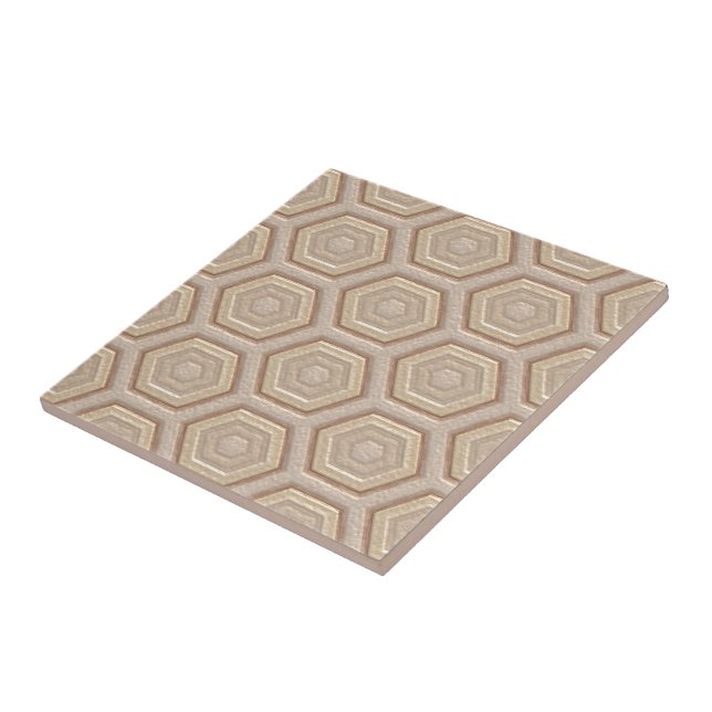 Chic Taupe Beige Tan Brown Honeycomb Mosaic Art Ceramic Tile (Side)