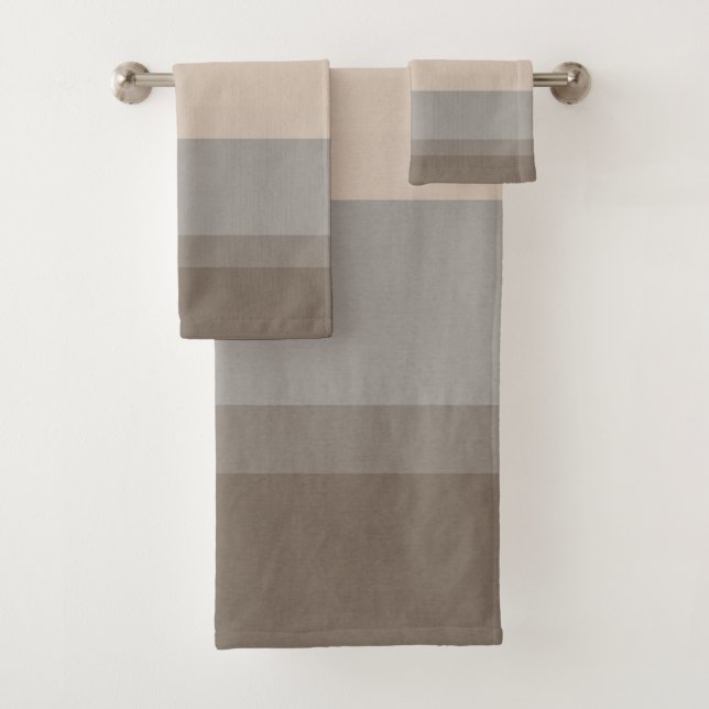 Chic Taupe, Cream and Grey striped Bath Towel Set (Insitu)