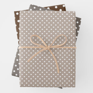 Chic Taupe Grey Tan Brown Polka Dots Pattern Wrapping Paper Sheet