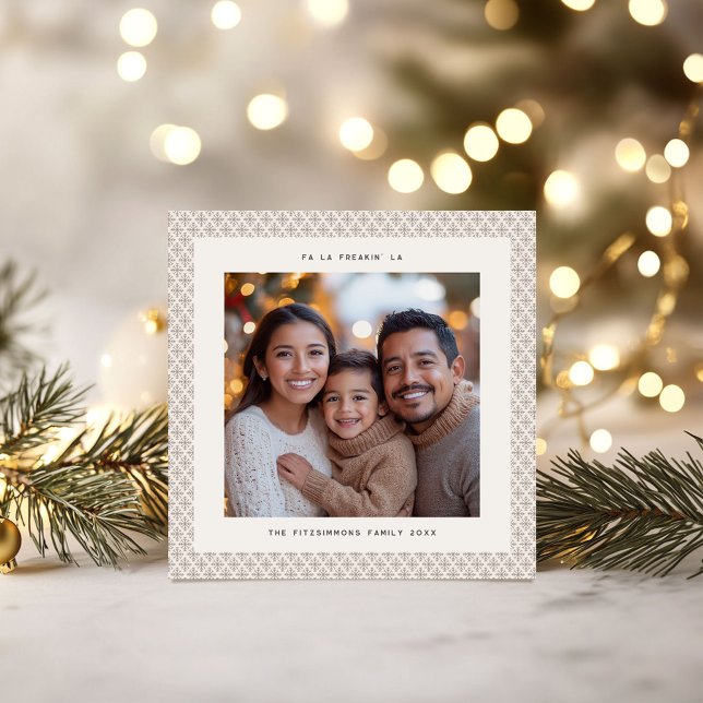 Chic Taupe & White Snowflake Photo Christmas Card (Neutral Snowflake Modern Square Christmas Card)