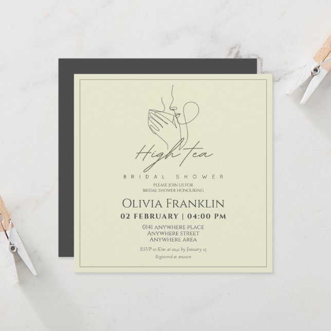 Chic, tea party bridal shower invitation (Front/Back In Situ)