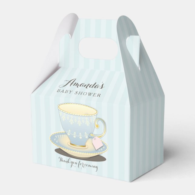 Chic Teacup in Blue Baby Shower Gable Favour Box (Front Side)