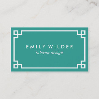 Chic Teal and White Greek Key Business Card