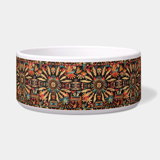 Chic Teal "Aztec Dream" Stylish Pet Dining Bowl (Front)