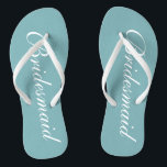 Chic teal blue bridesmaid beach wedding flip flops<br><div class="desc">Chic teal blue bridesmaid beach wedding flip flops. Personalizable elegant flipflops for bride's entourage / team bride. Make your own personalised wedge sandals for bride, brides maid, maid of honour, flower girl, mother of the bride, mother of the groom, guest etc. Cute summer slippers for nautical or beach theme marriage...</div>