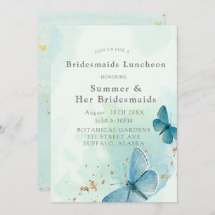 Chic Teal Blue Butterflies Bridesmaids Luncheon Invitation