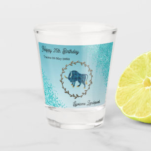Chic Teal Blue Glitter & Taurus Zodiac Birthday Shot Glass