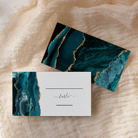 Chic Teal Blue Gold Agate Wedding Escort