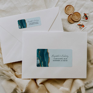 Chic Teal Blue Gold Wedding Return Address Label