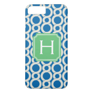 Chic teal blue interlocking pattern monogram iPhone 8 plus/7 plus case