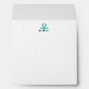 Chic teal blue nautical anchor square wedding envelope